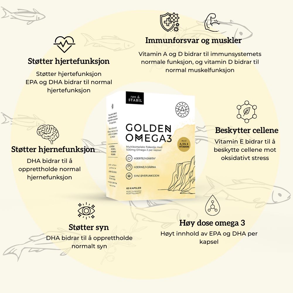 GOLDEN OMEGA3 FISKEOLJE, VIT A, E, D Aarja Health Norge